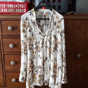 Free People White and Brown Butterfly Blouse